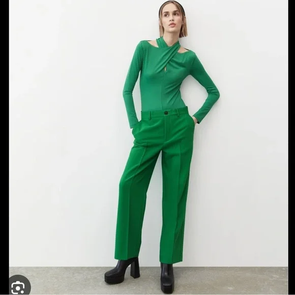 NWT ZARA HIGH WAISTED CROPPED STRAIGHT LEG PANTS - Picture 5 of 9